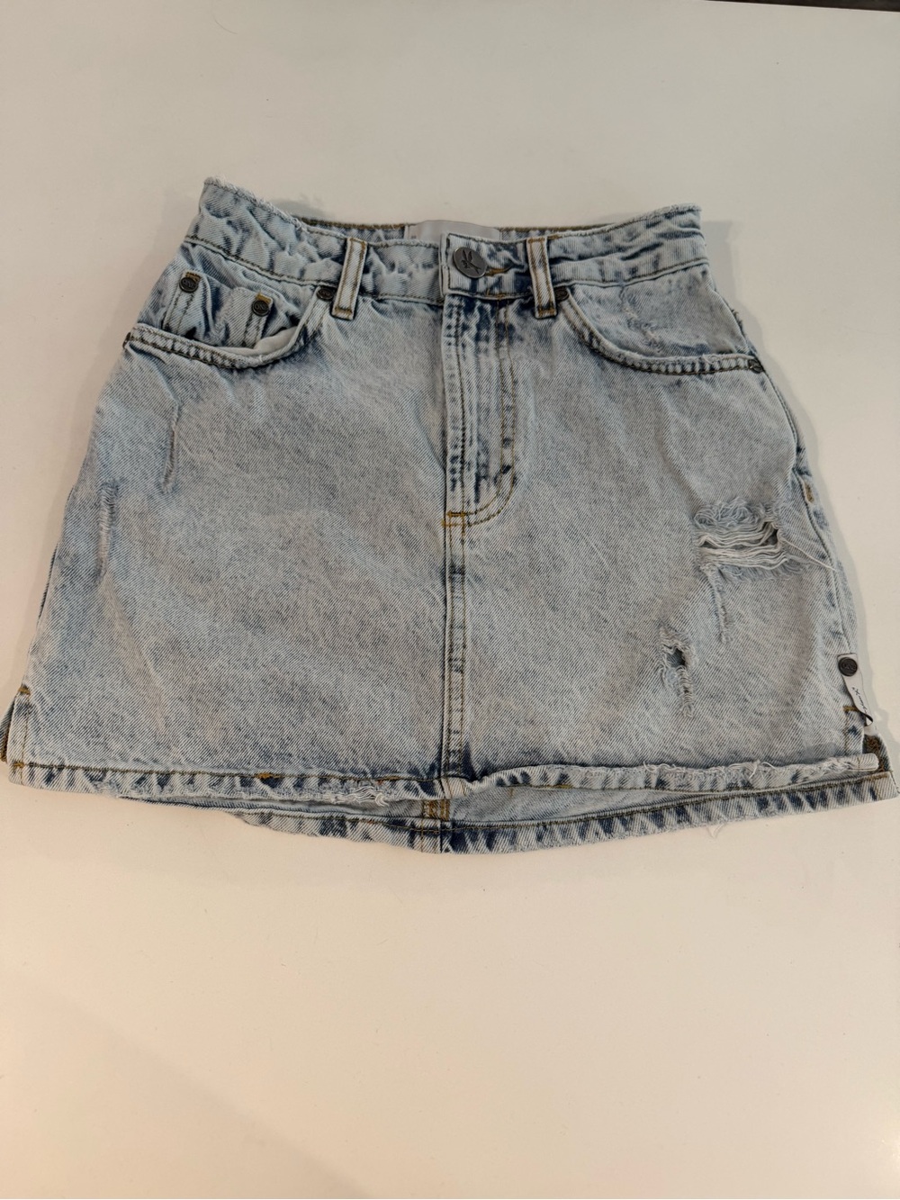 One Teaspoon Light Blue Distressed Denim Mini Skirt